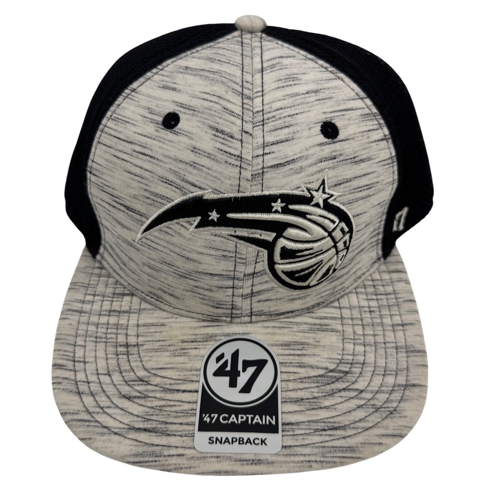 47 Brand Orlando Magic Snapback Hat Mensβ Black White Space Dye Mesh Trucker Cap